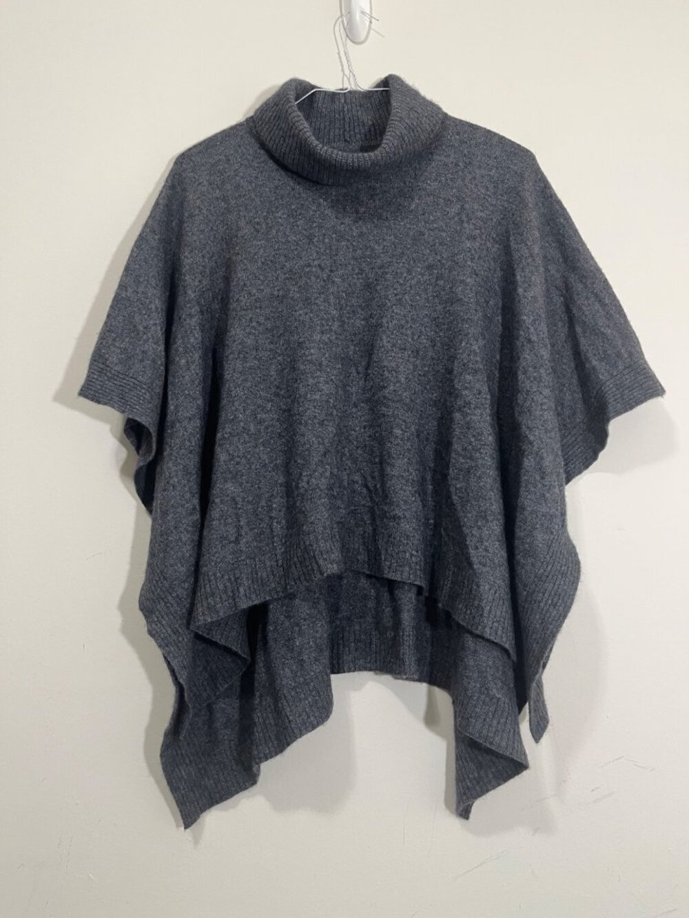 J.Crew Wool-cashmere Turtleneck Poncho Sweater OS Grey Brushed Quiet Luxury Cozy